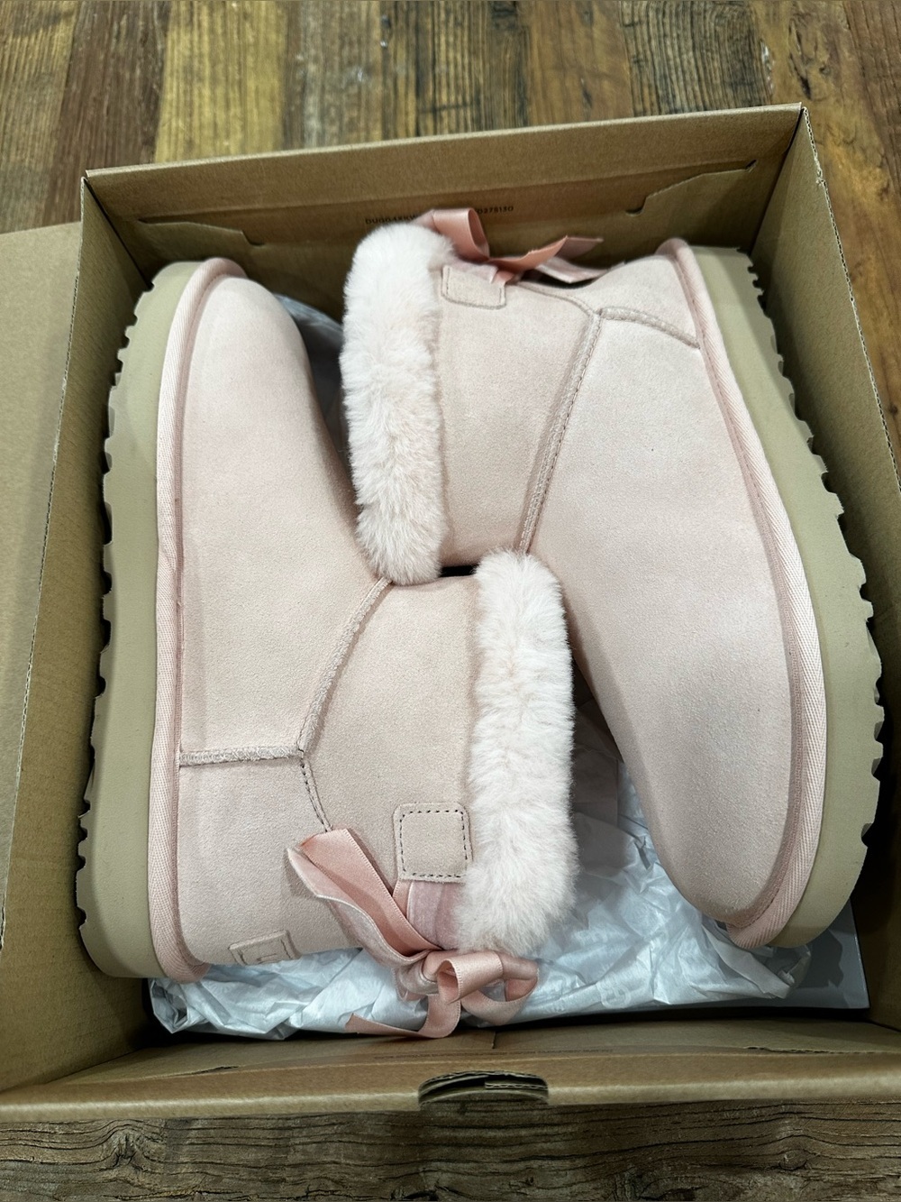 UGG Women's Blush Pink Shearling-Trim Bow Boots